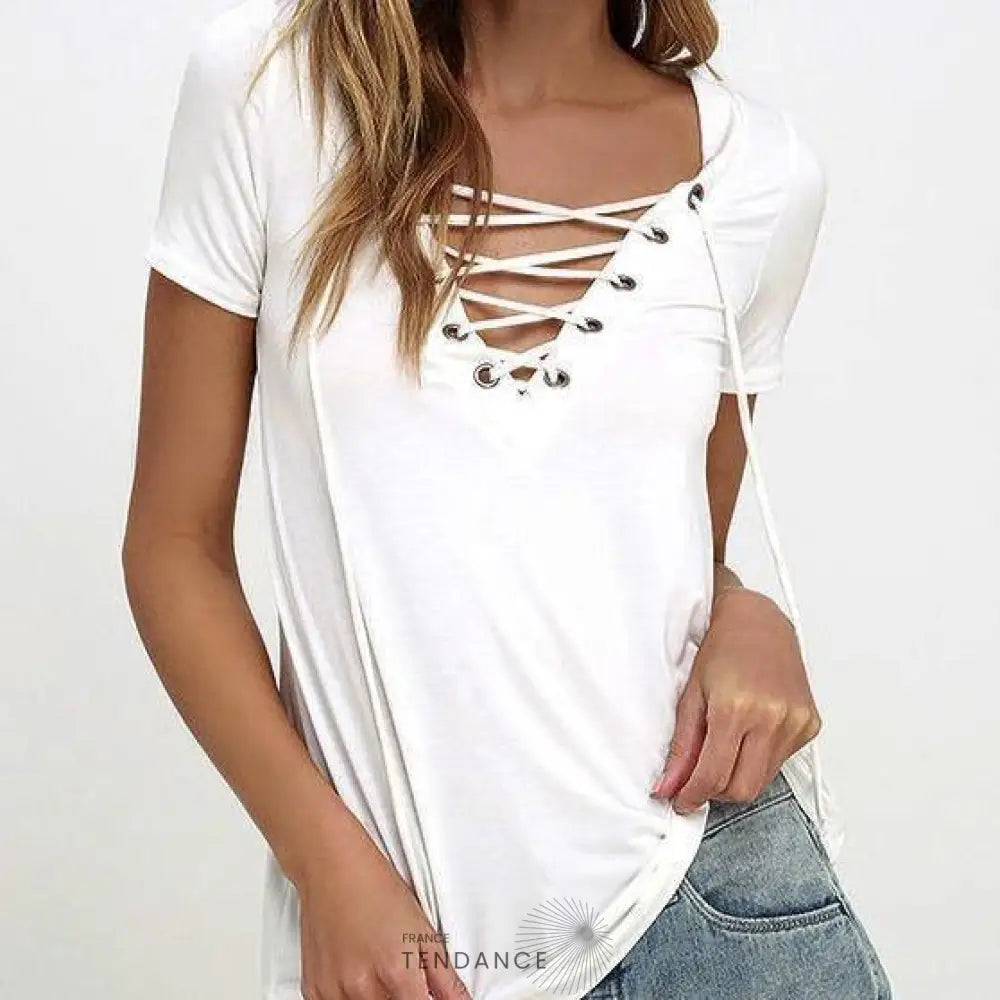 T-shirt Col à Lacets | France-Tendance