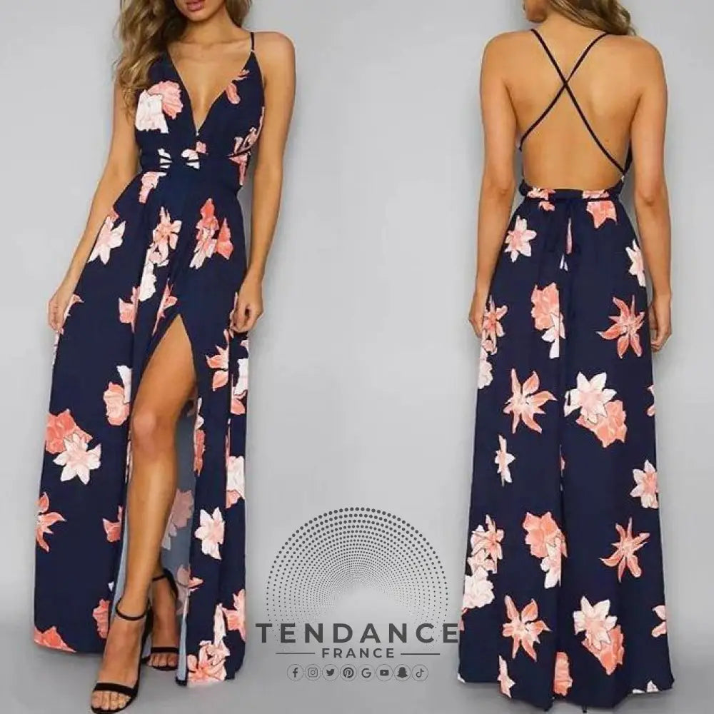 Robe Bleu Marine à Fleurs | France-Tendance