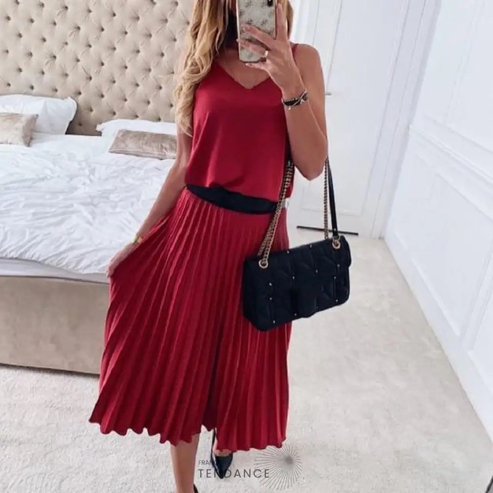 Robe Plissée Col v | France-Tendance