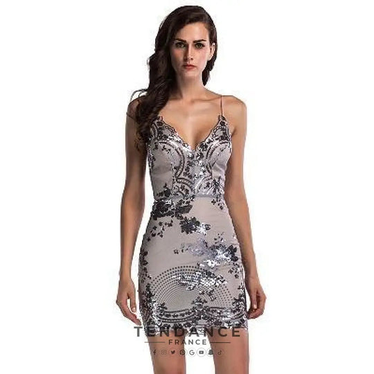 Robe De Soirée Paillettes Col En v Sexy Avec Le Dos à Nu |